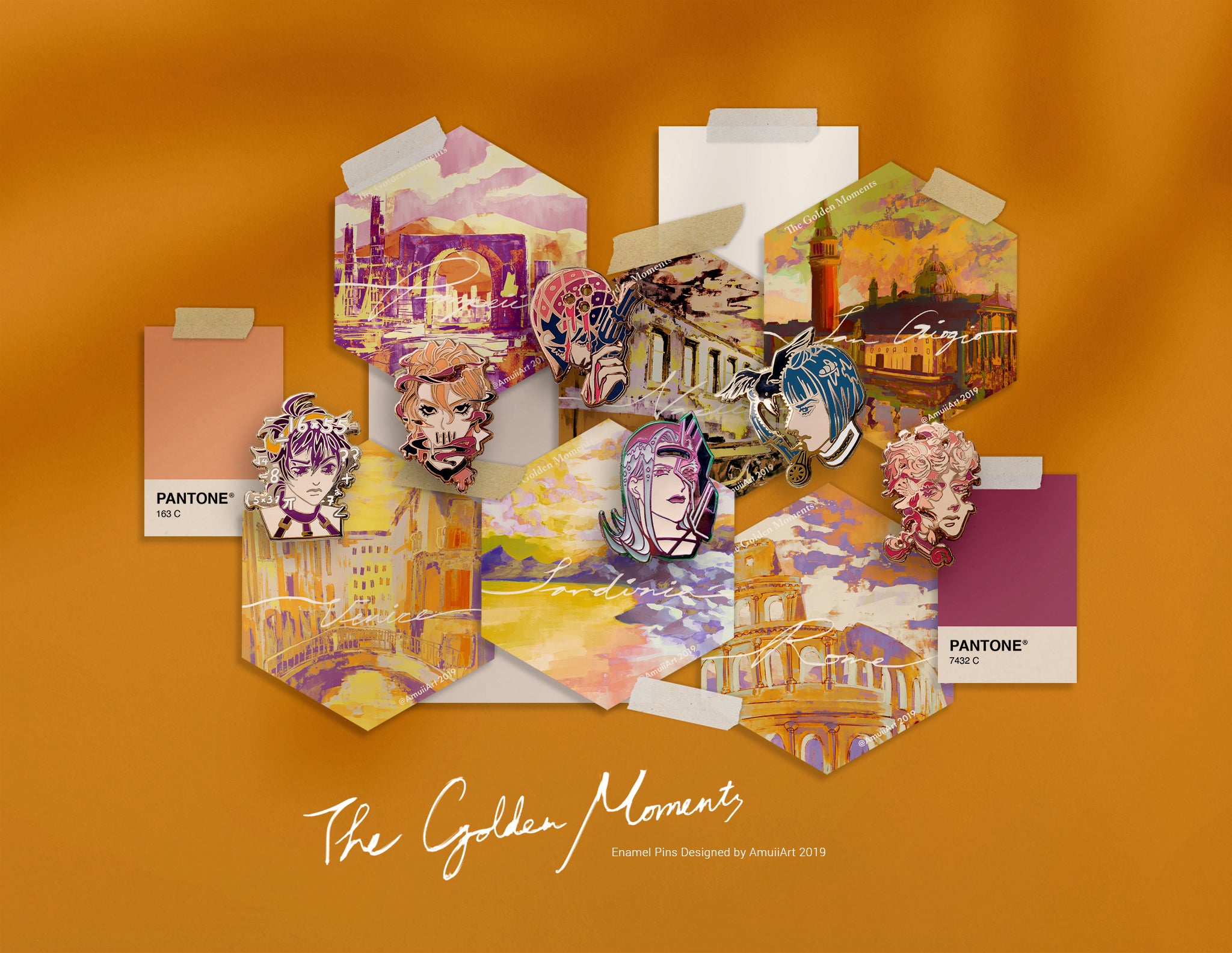 Jojo's Bizarre Adventure Golden factory Wind The Golden Moment Complete Enamel Pin Set