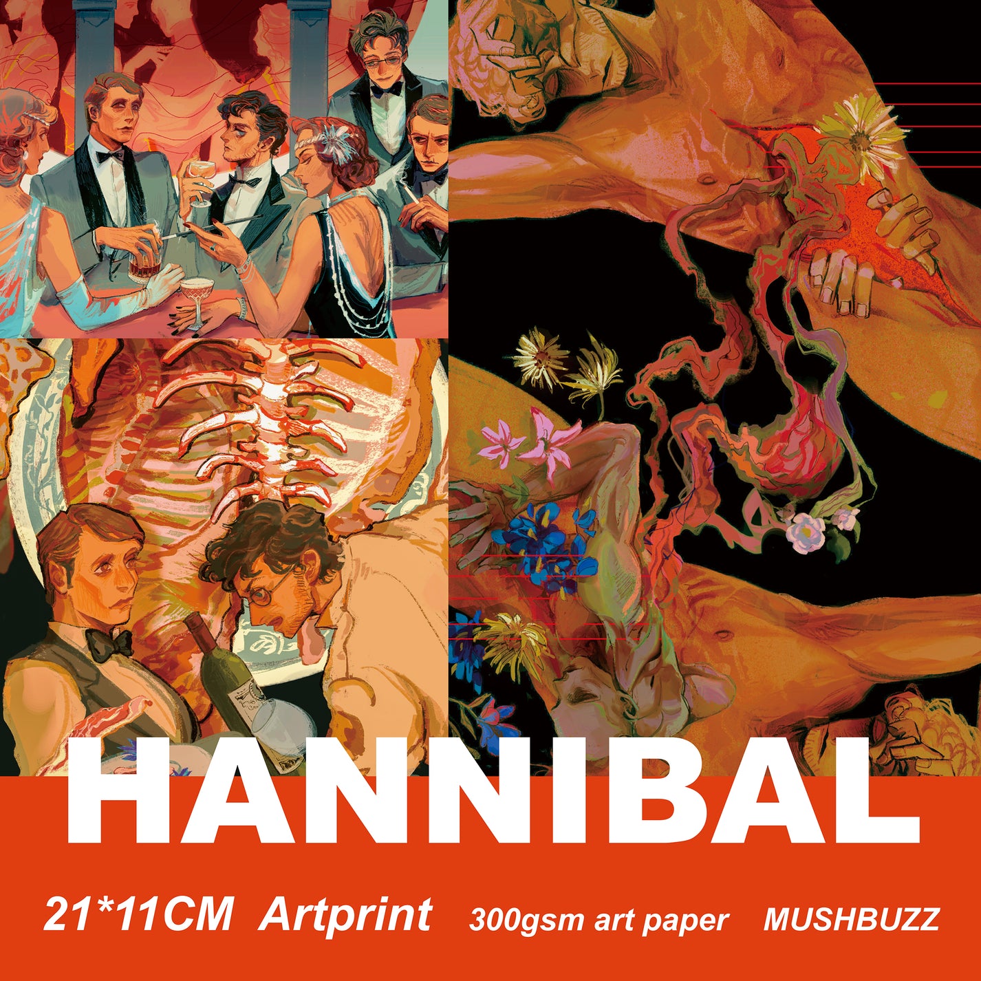 Hannibal Art Prints Set – 21×11cm Fan Art by Mushbuzz