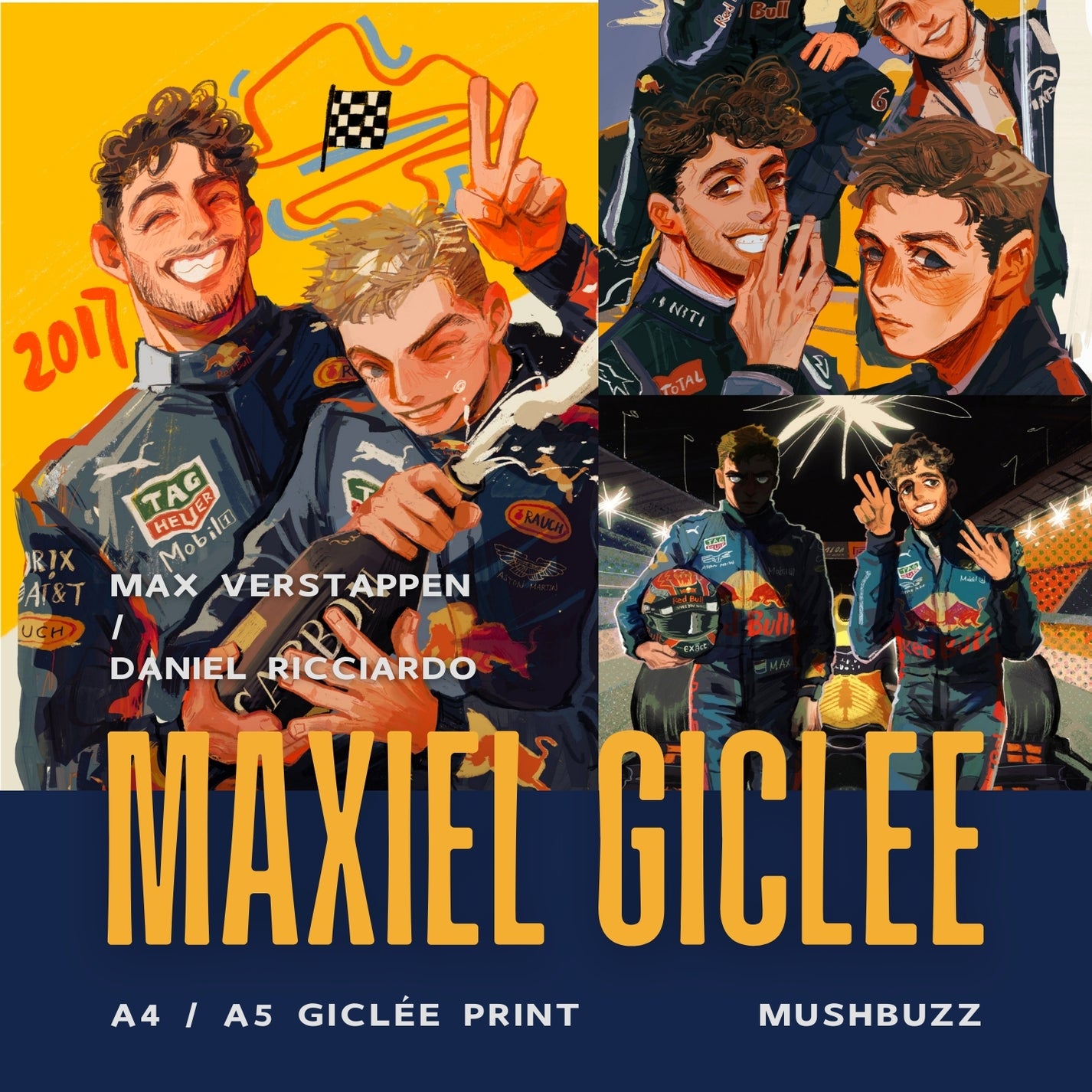 F1 Maxiel Giclée Art Prints – Max &amp; Daniel Fan Art by Mushbuzz