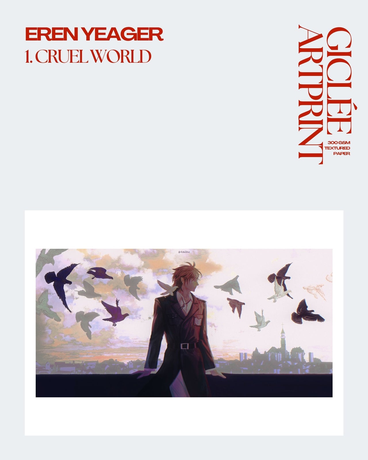 Collage of anime-style characters with a cityscape and birds in the sky, featuring text 'AOT.2025' and 'The World is Cruel'.