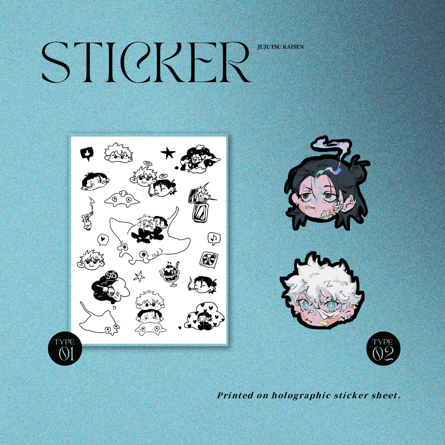 Jujutsu Kaisen Holographic Stickers – JJK Fan Art Sticker Sheet &amp; Die-Cut by H.Shite