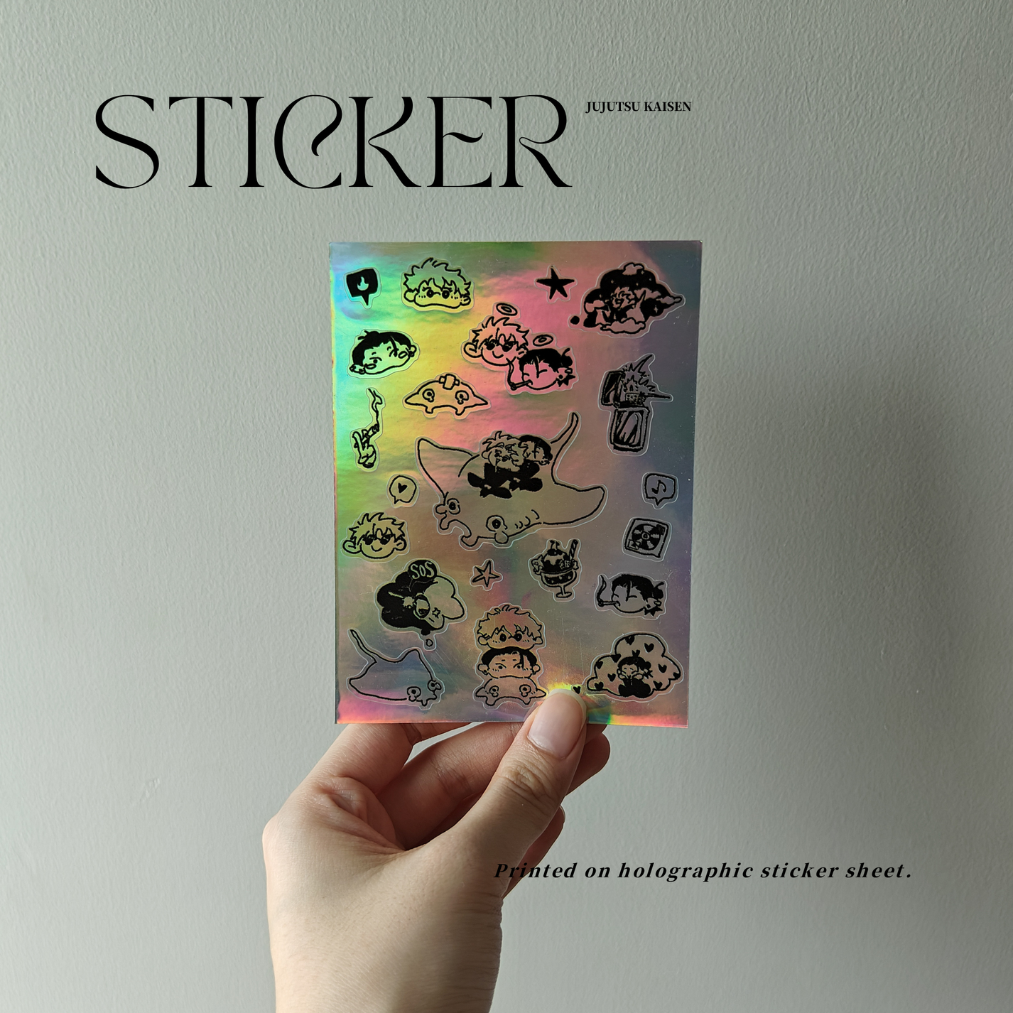 Jujutsu Kaisen Holographic Stickers – JJK Fan Art Sticker Sheet &amp; Die-Cut by H.Shite