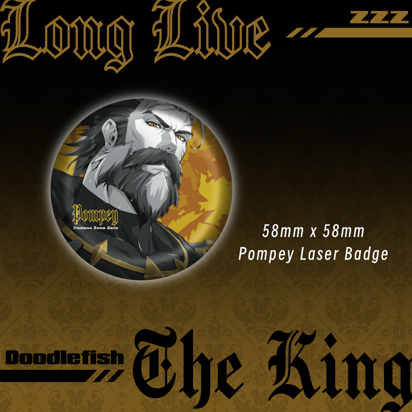 Zenless Zone Zero Pompey Merch – Lenticular Postcard, Badge &amp; Charm by Doodlefish