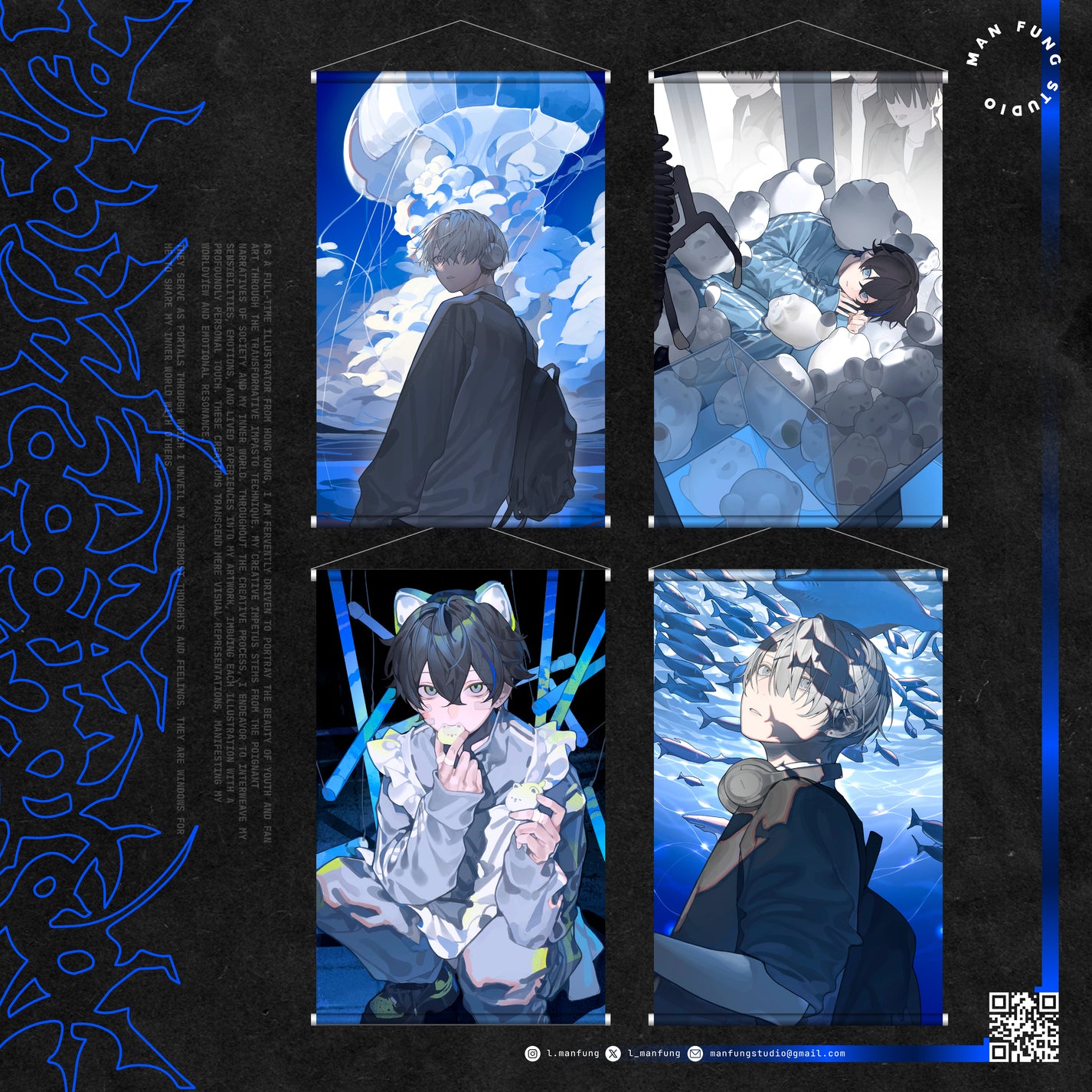 Original Character Wall Scroll (A2) – Japanese-Style Fabric Print by MANFUNG