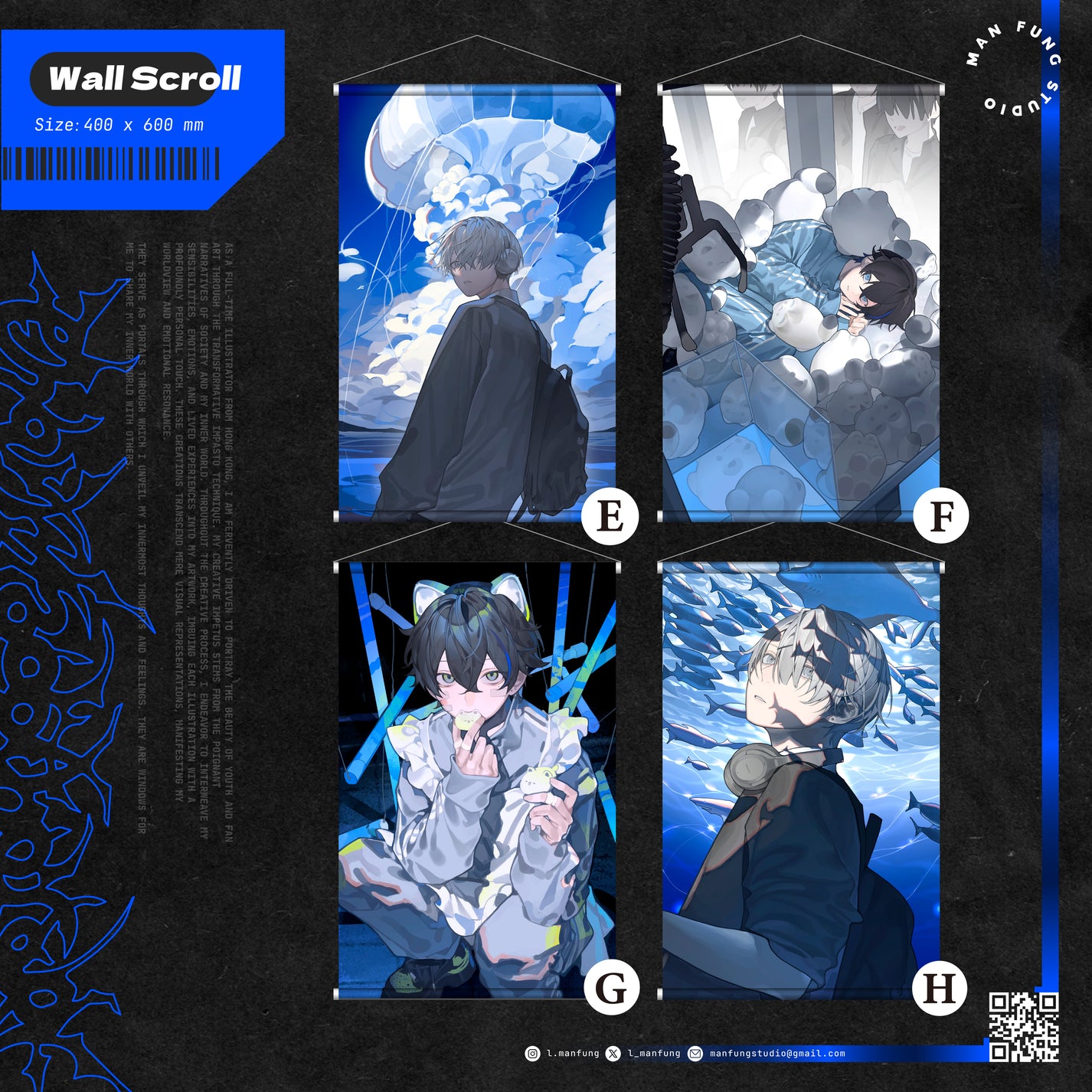 Original Character Wall Scroll (A2) – Japanese-Style Fabric Print by MANFUNG