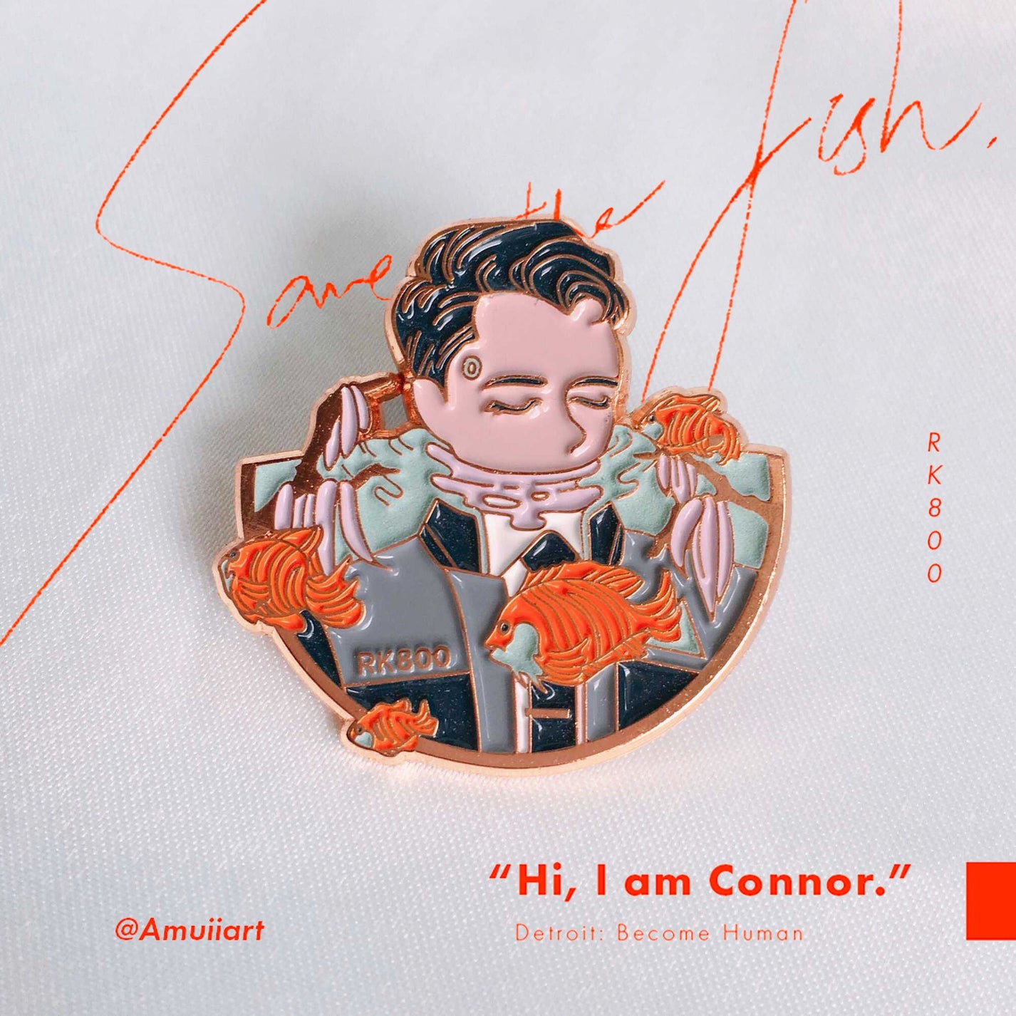 Detroit: Become Human Connor Enamel Pin – "Save the Fish" Fan Art
