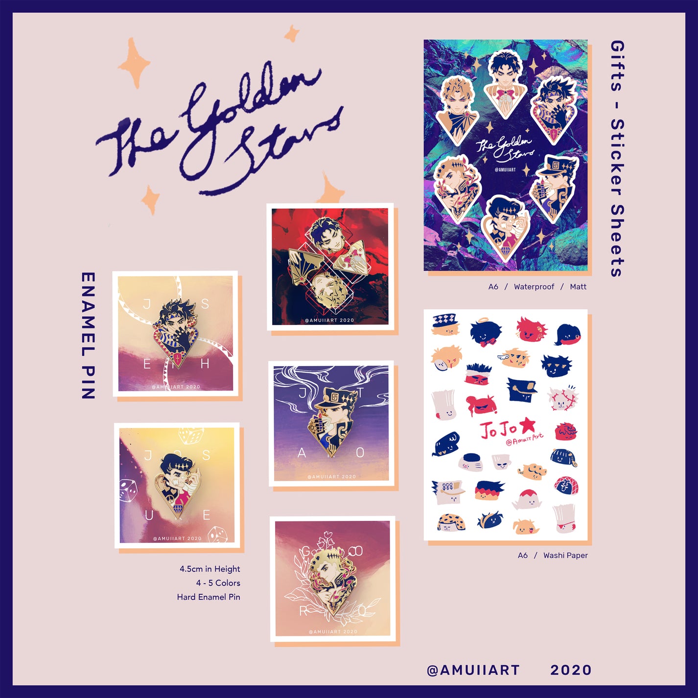 The Golden Stars – JoJo's Bizarre Adventure Hard Enamel Pin Set (Parts 1–5)